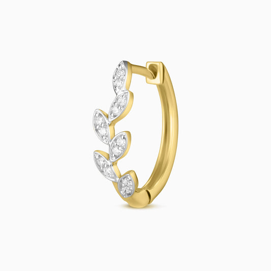 Gold Leaf Diamond Huggies Earrings