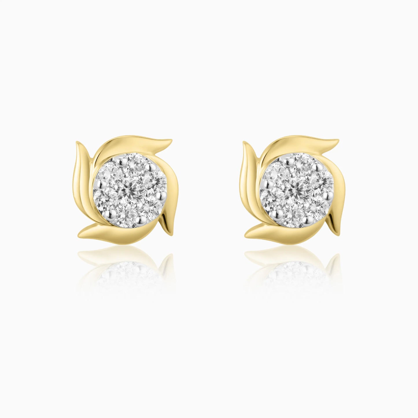 Gold Petal Diamond Stud Earrings