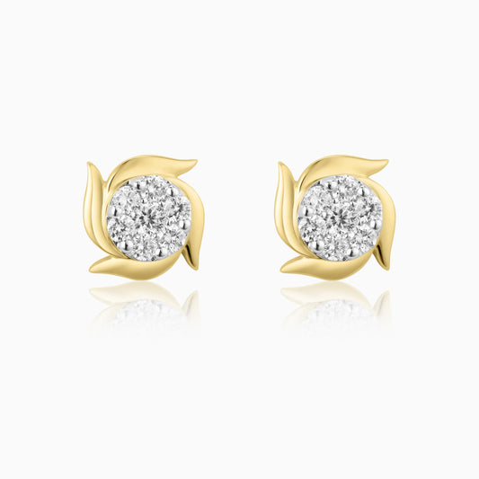 Gold Petal Diamond Stud Earrings