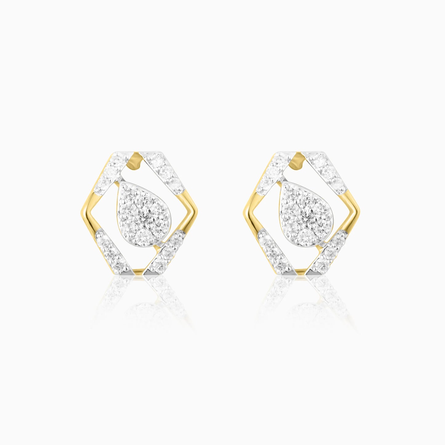 Hexagonal Frame Stud Diamond Earrings