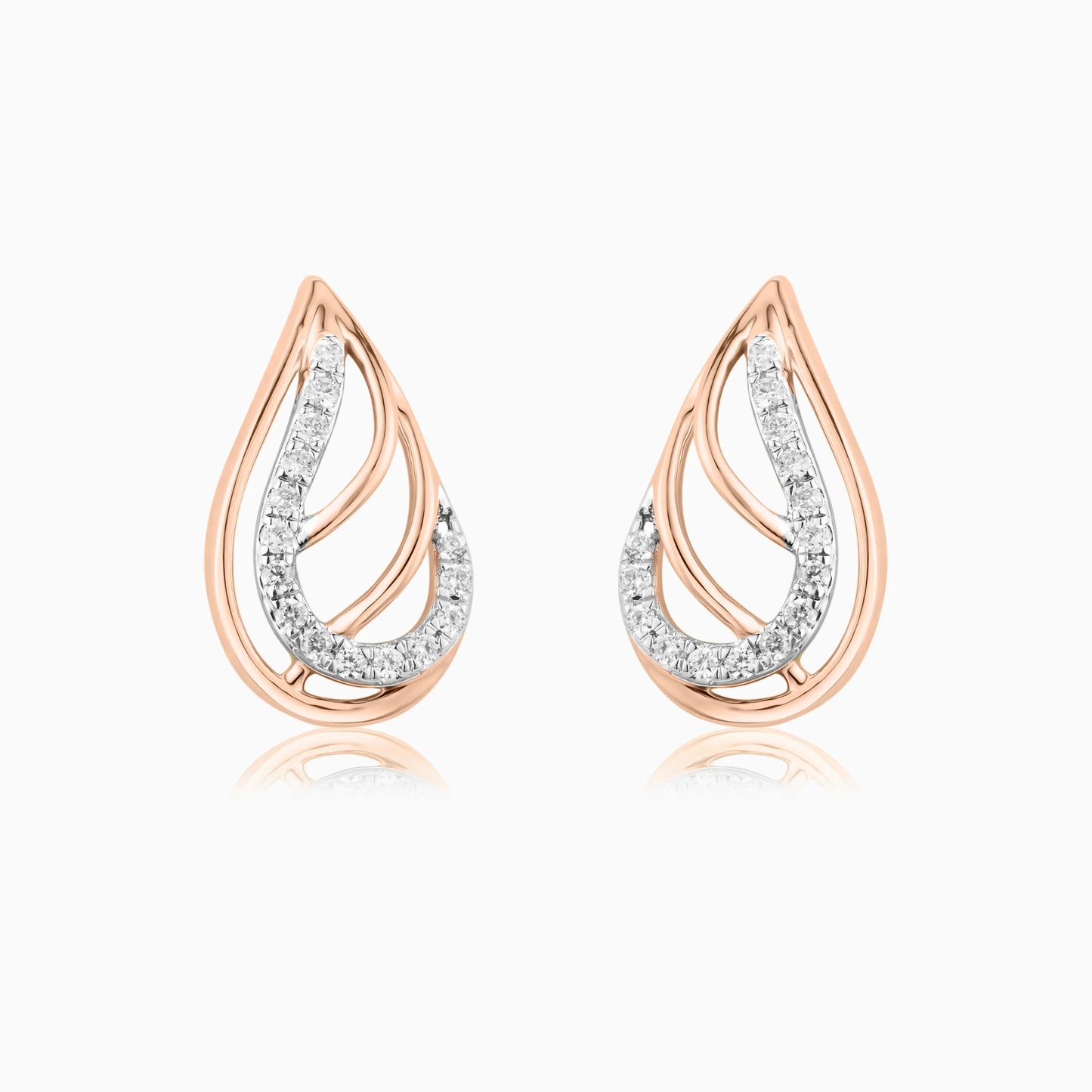 Curved Teardrop Diamond Studs Earrings