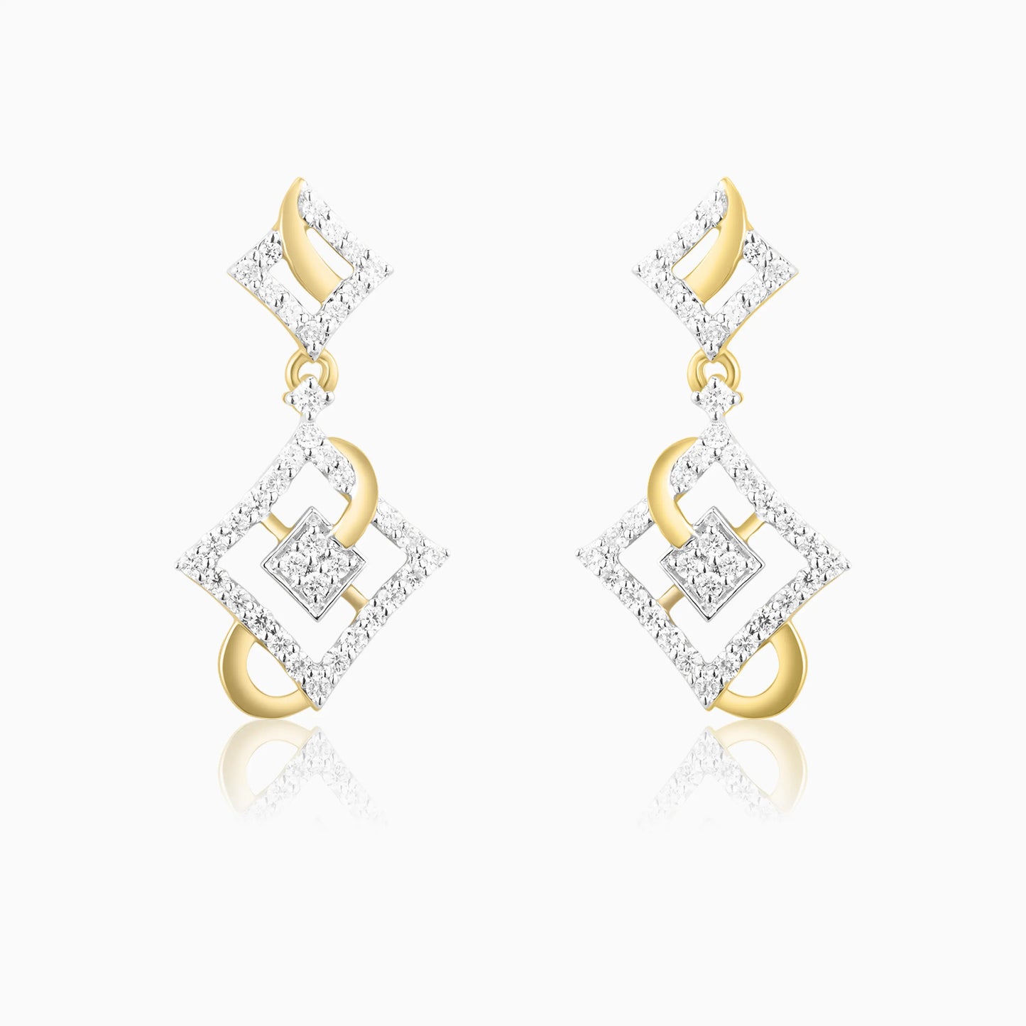Double Square Diamond Drop Earrings