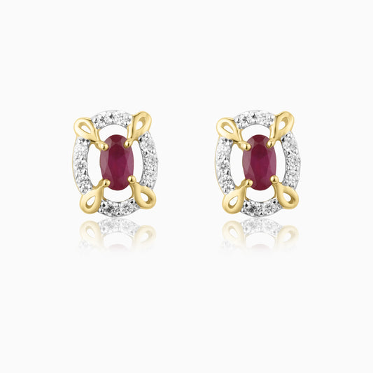 Diamond Framed Ruby Studs