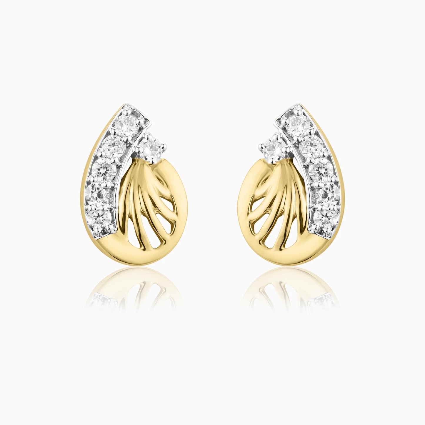 Gold Fan Diamond Studs Earrings