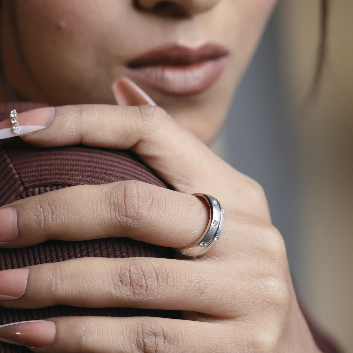Brushed Diamond Spinner Band Ring