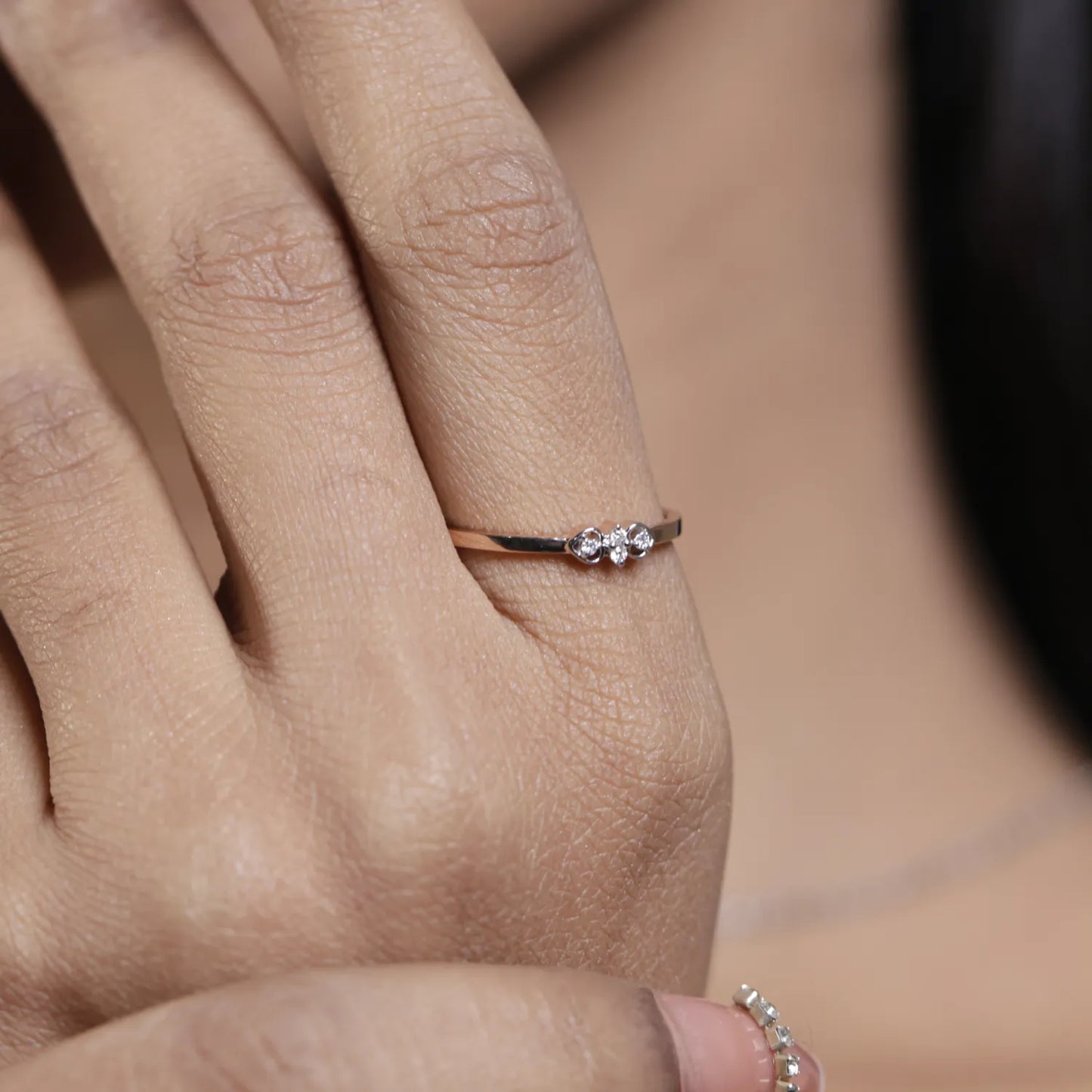 Delicate Rose Flower Diamond Band Ring