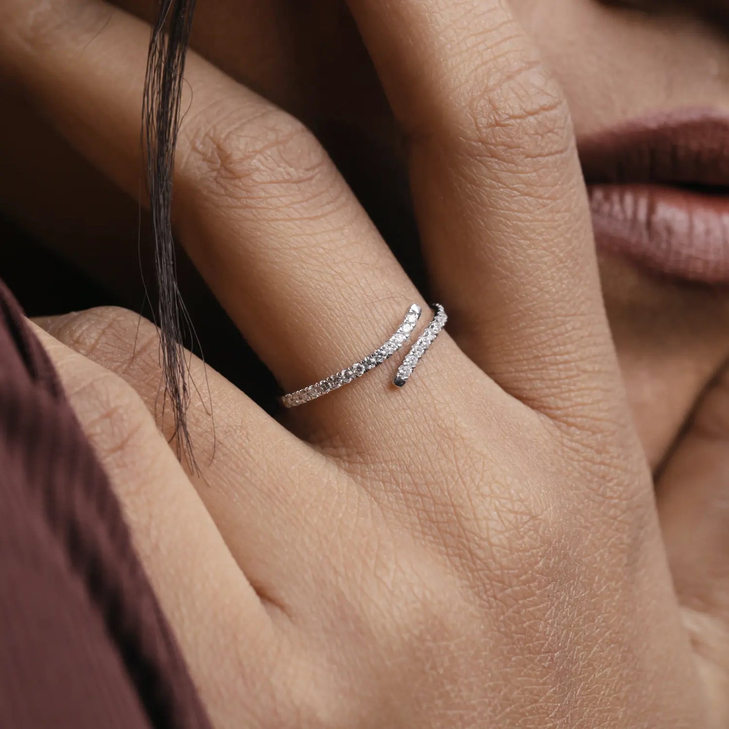 Curved Diamonds Open Ring