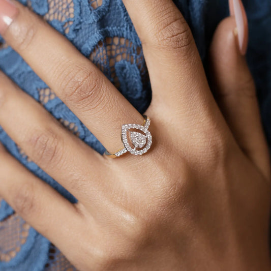 Diamond-Studded Teardrop Gold Engagement Ring