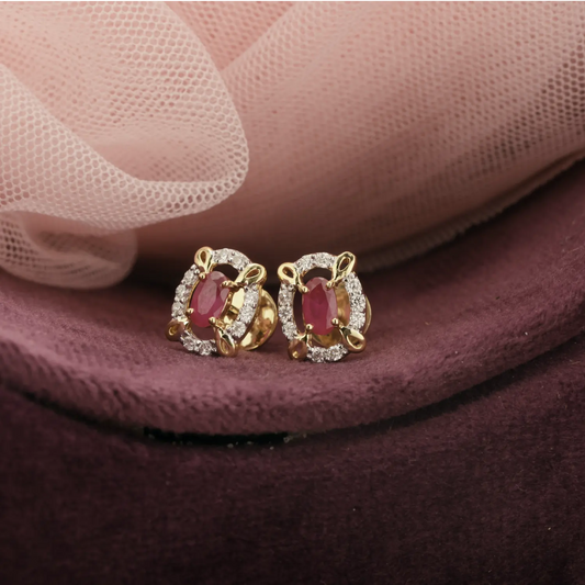 Diamond Framed Ruby Studs