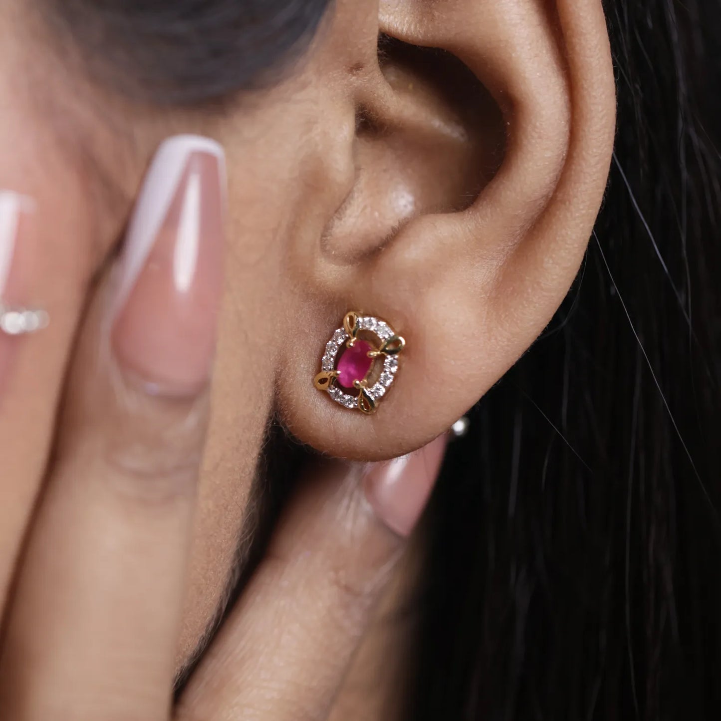 Diamond Framed Ruby Studs