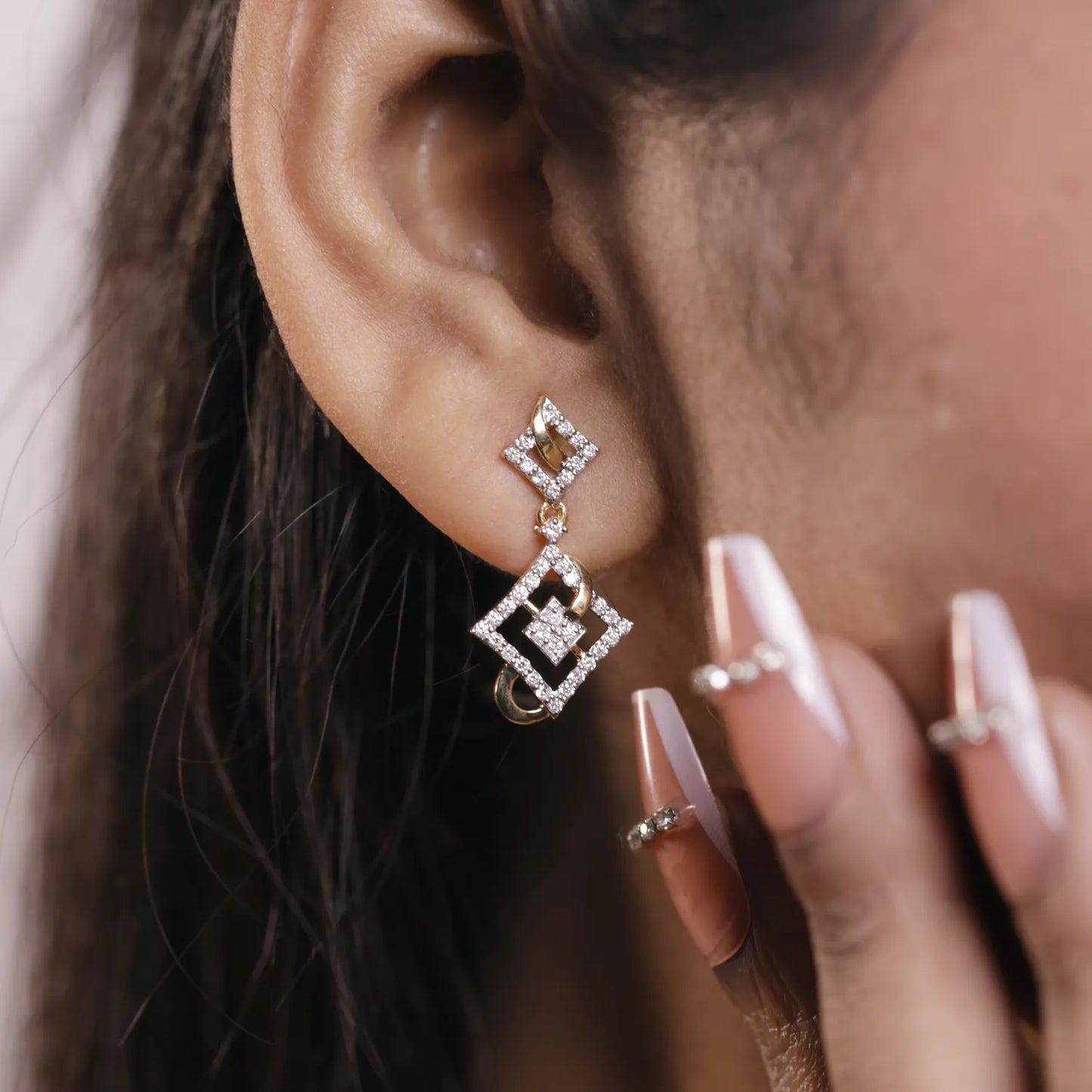 Double Square Diamond Drop Earrings