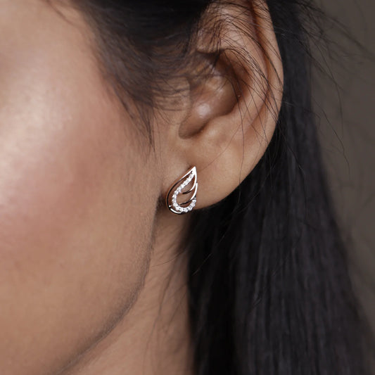 Curved Teardrop Diamond Studs Earrings