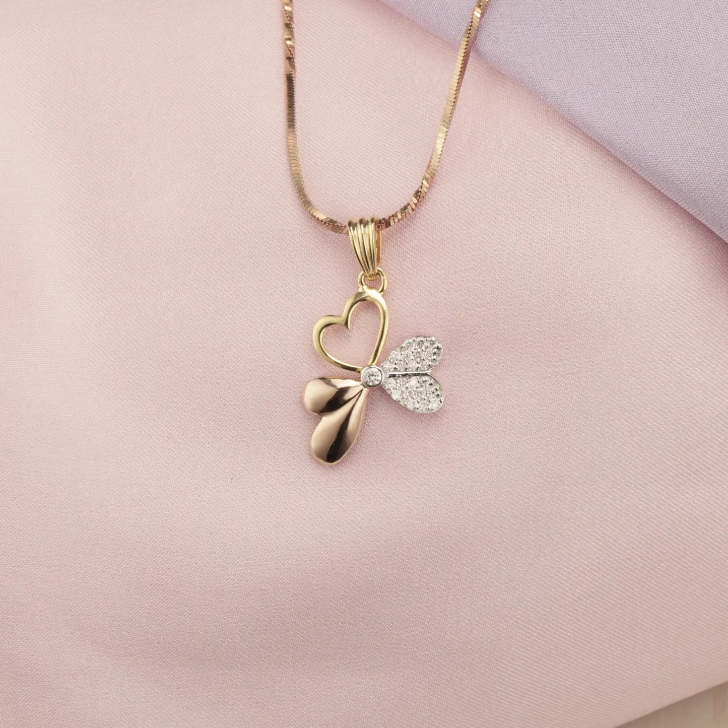 Two-Tone Heart and Butterfly Pendant