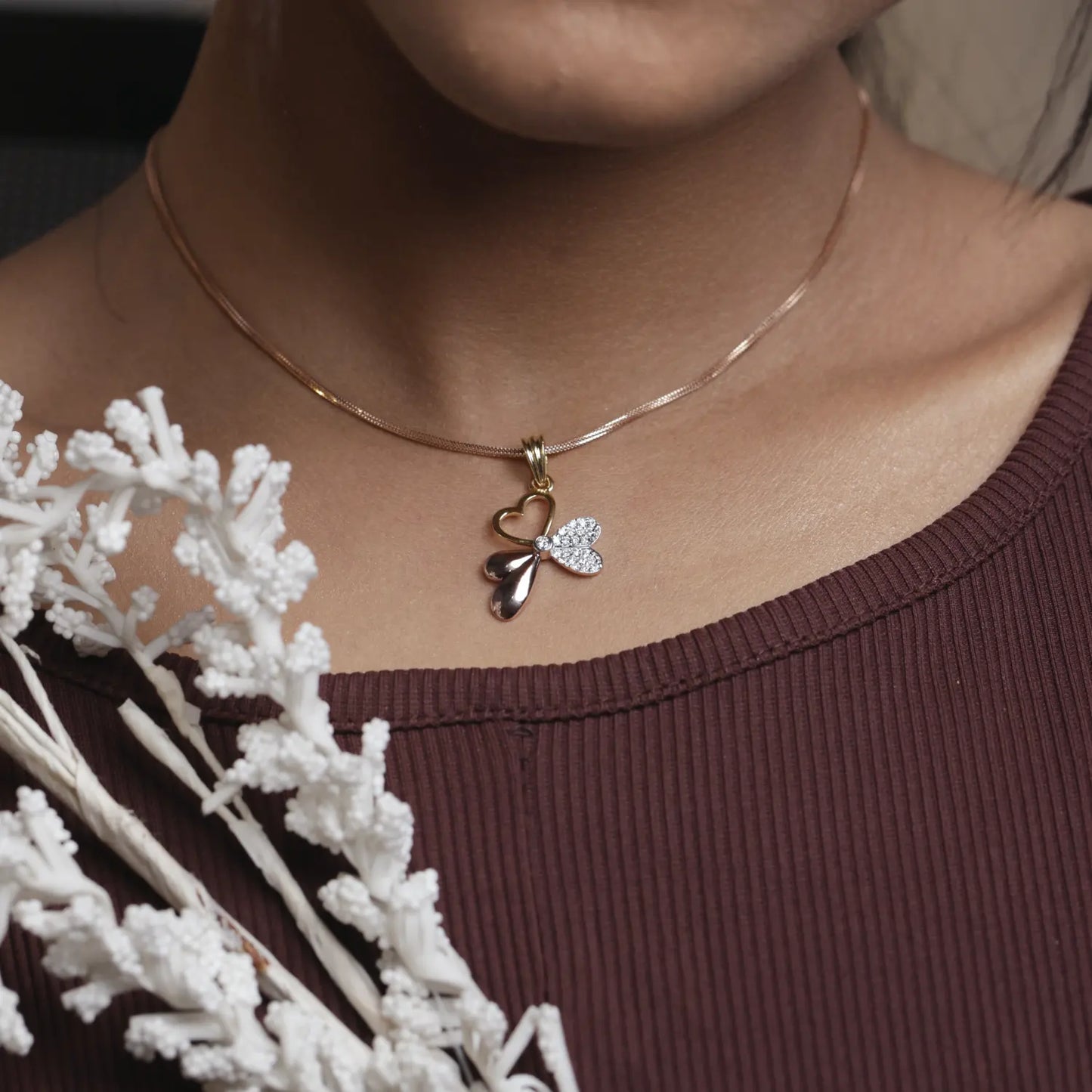 Two-Tone Heart and Butterfly Pendant