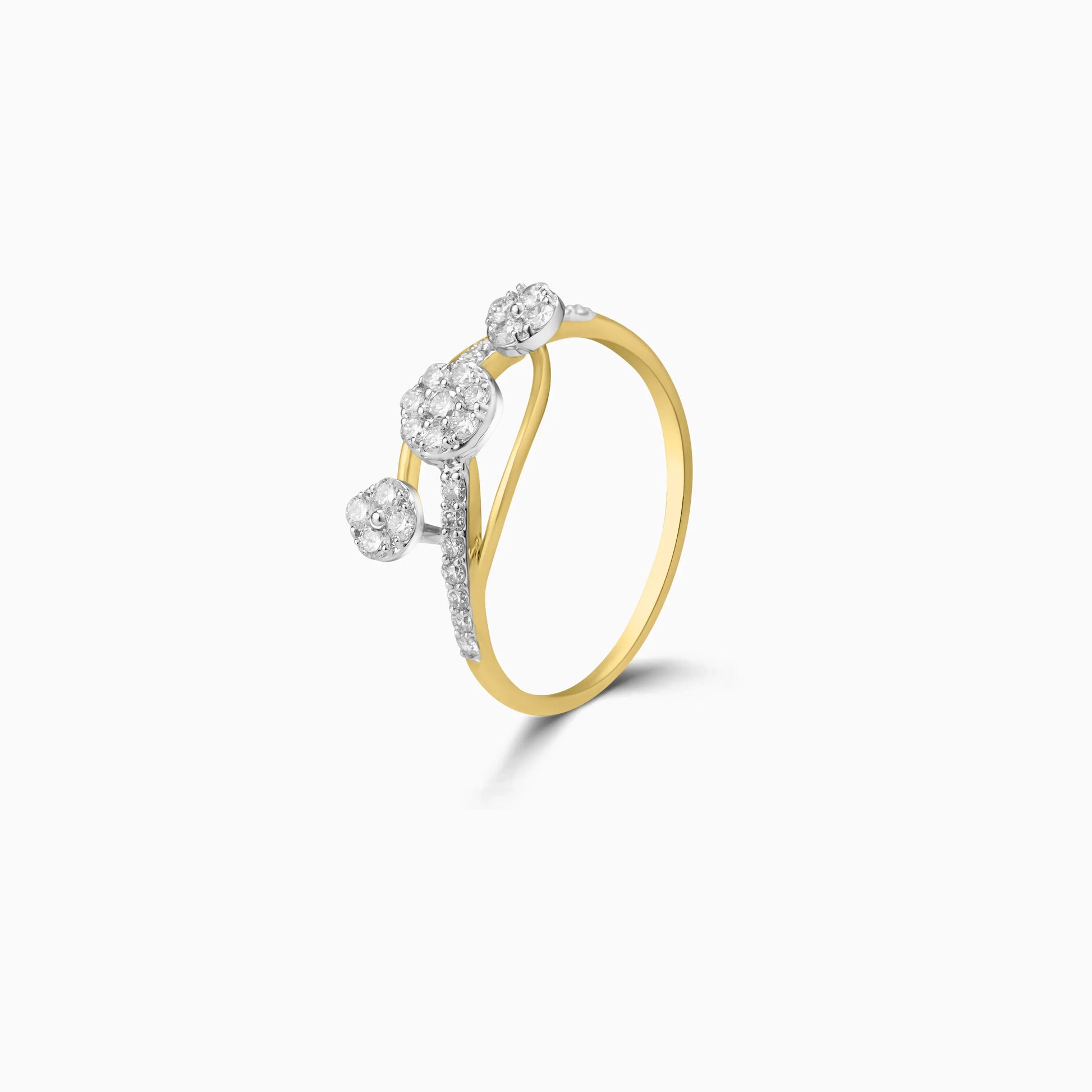 Diamond Ring features a sleek gold band with a unique bypass design