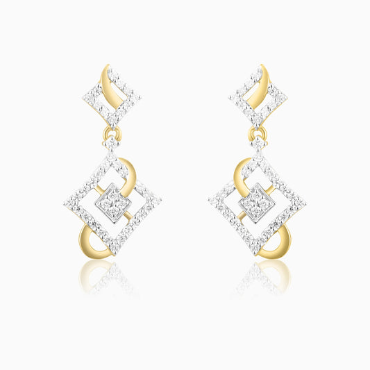 Double Square Diamond Drop Earrings