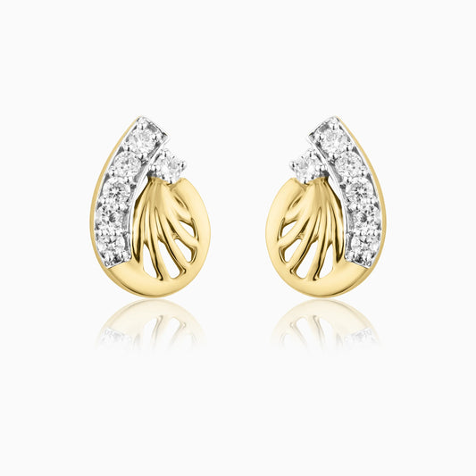 Gold Fan Diamond Studs Earrings