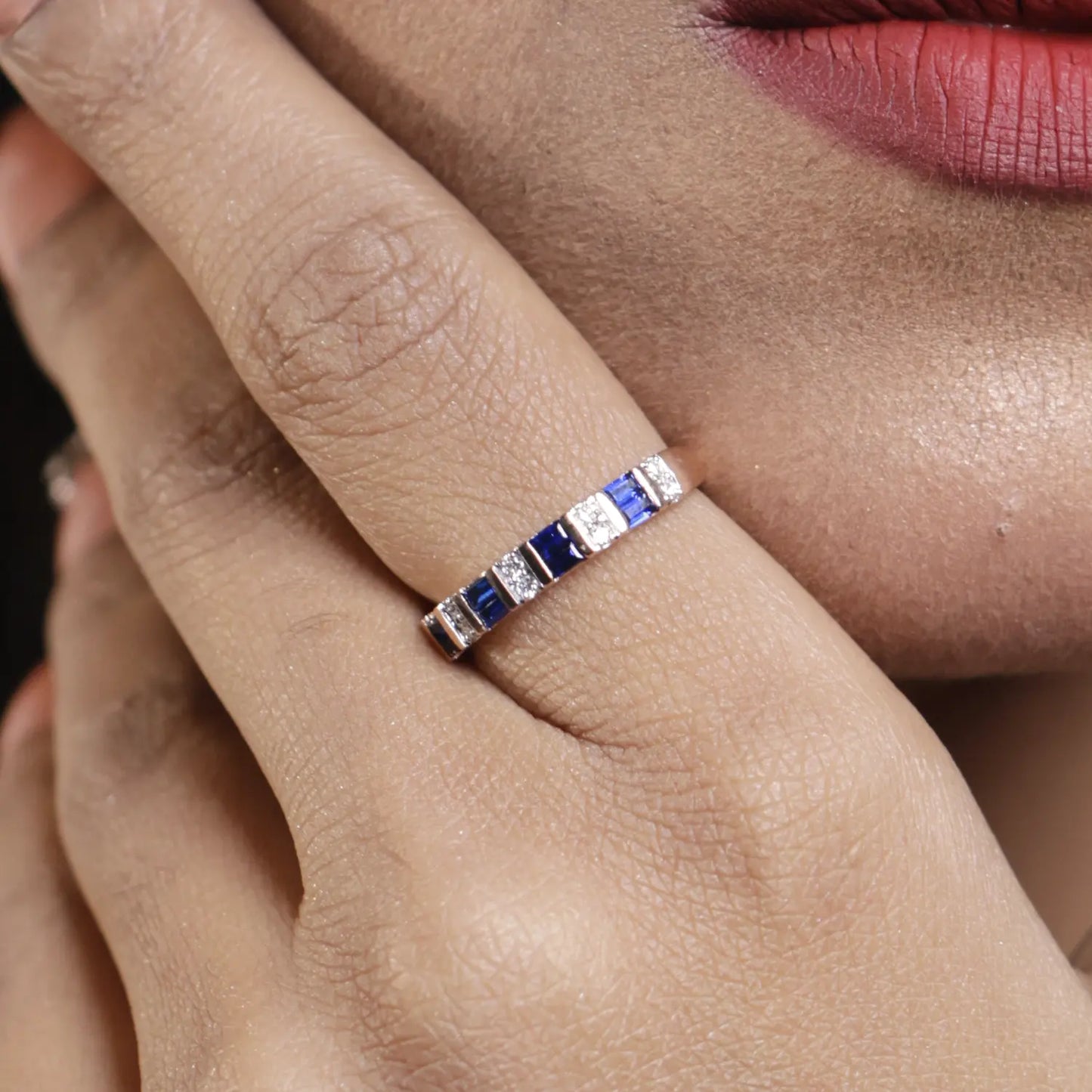 Dual Row Sapphire and Diamond Ring